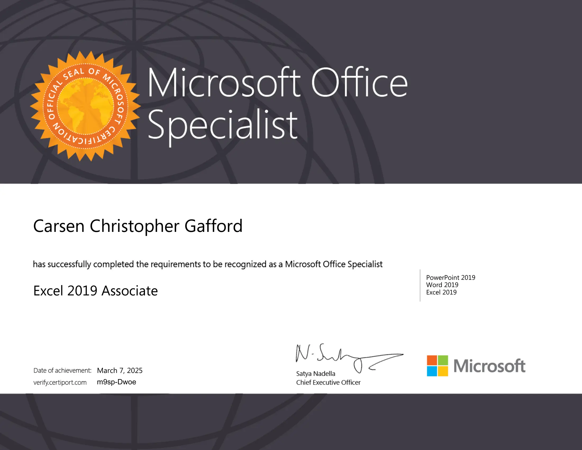 Excel Certificate